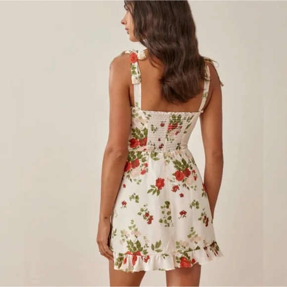 REFORMATION Christine Ruffle Mini Dress Florence Floral Print Size 6 $218 - Picture 2 of 11
